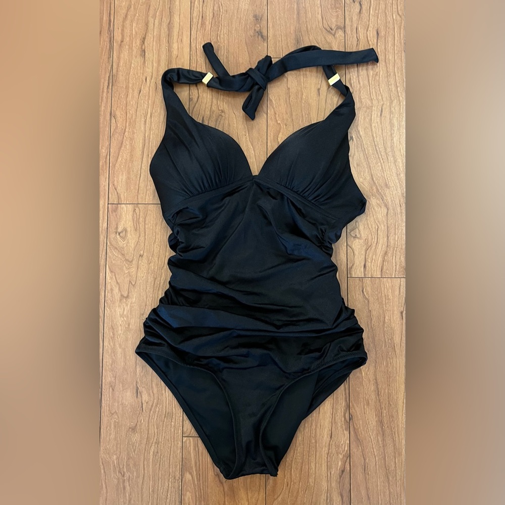 Classic Black Halter One-Piece Swimsuit